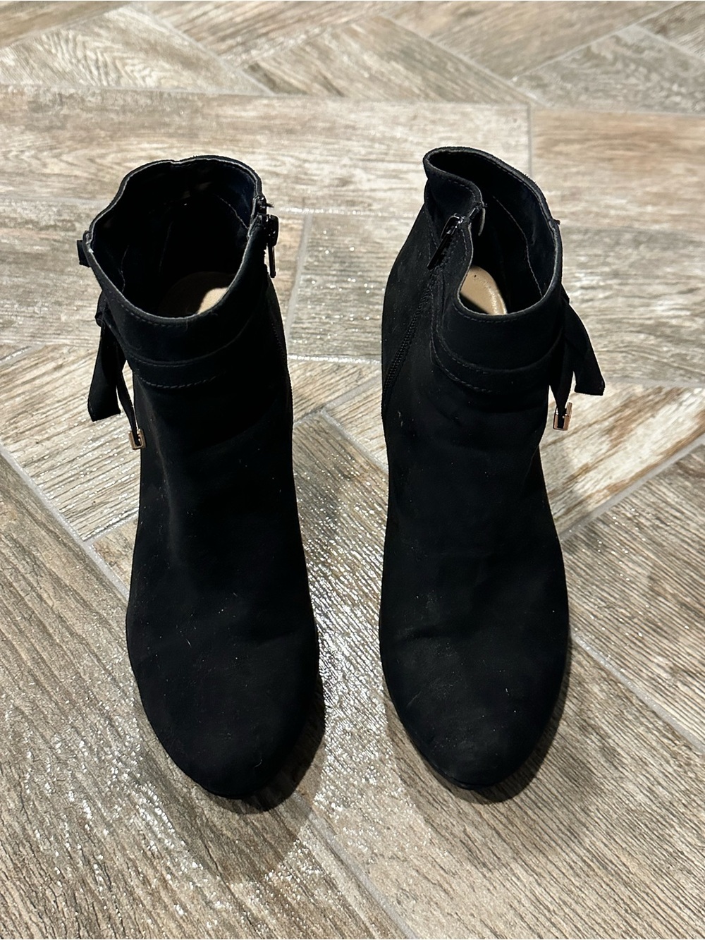 Women's Black Suede Ankle Boots with Side Bow Detail